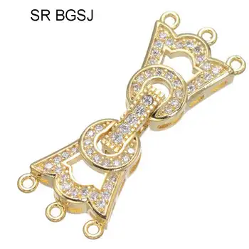 

Free shipping 5PCS 13x34mm High Quality Micro Inlay Zircon Jewelry DIY Chinese Knot Connector Clasp