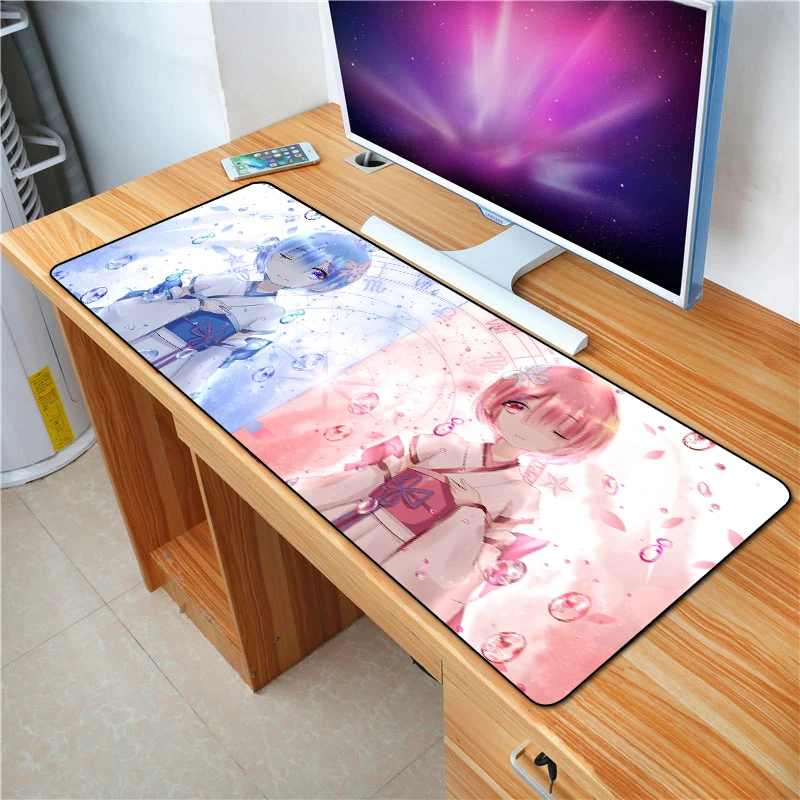 

FFFAS 90*40cm Cartoon animation mouse pad Japanese Cute Kimono Girl Red and blue look good Keyboard and mouse companions XL mats