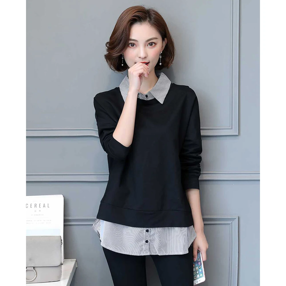 Spring and summer new style large size L-5XL women's clothing Fashion temperament splicing collar top
