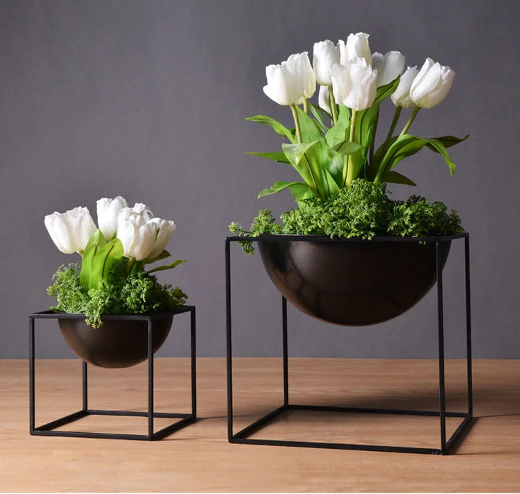 

Black/White Modern Tabletop Waterproof Cube Metal Flower Plant Pot Garden Planting Indoor Flower Bonsai Home Decoration