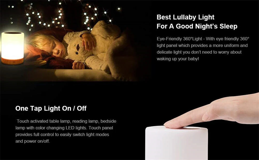 Wake Up Light Touch светодиодный RGB прикроватная Светодиодная лампа ночник 3 теплый белый свет режим домашняя лампа для чтения