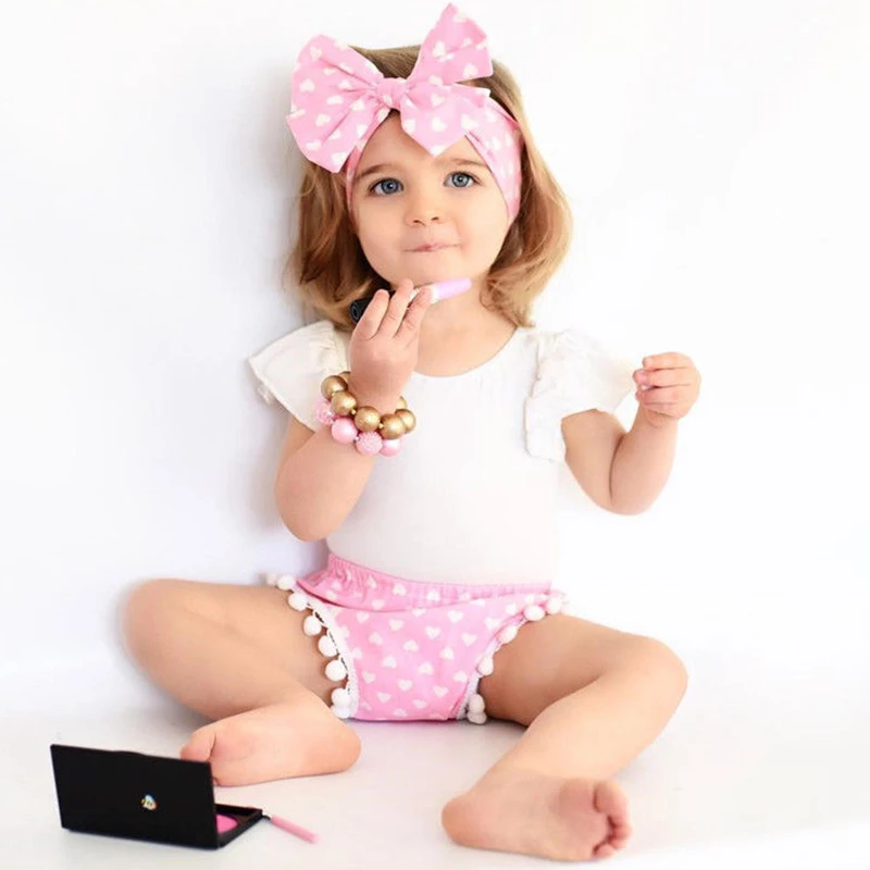 3pcs Toddler Kids Baby Boy White T shirt Tops+Cute Pink Causal Shorts+ Pink Headband Summer