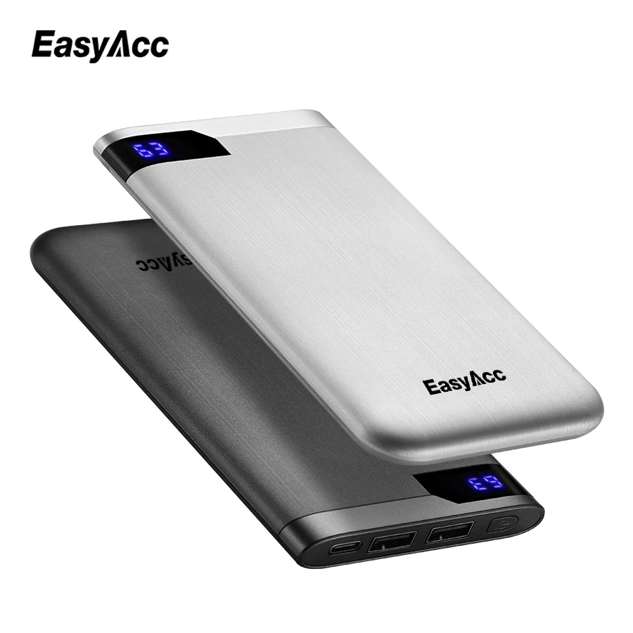 EasyAcc 10000 мА портативное зарядное устройство ультратонкое полимерное ЖК порты Type C