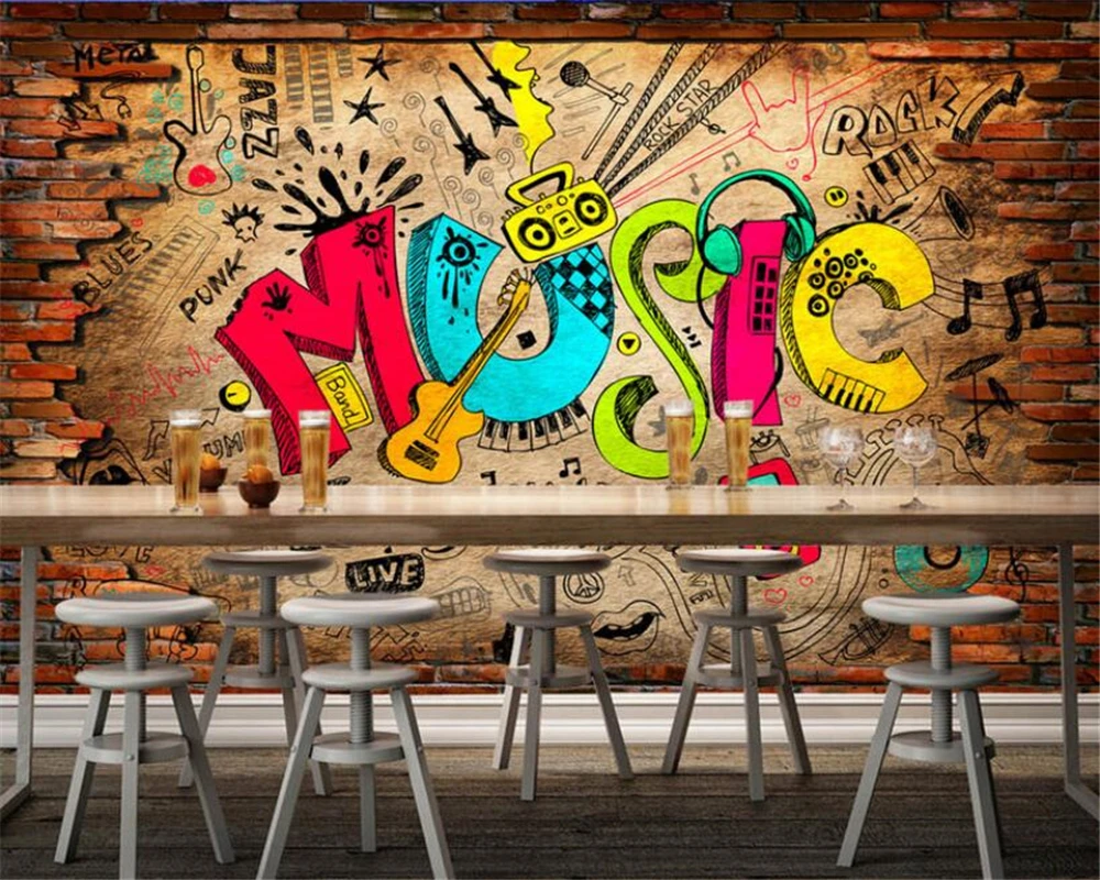 

beibehang wallpaper for walls 3 d Retro Nostalgic Brick Wall Music Graffiti Bar KTV background 3d wallpaper mural papel pintado