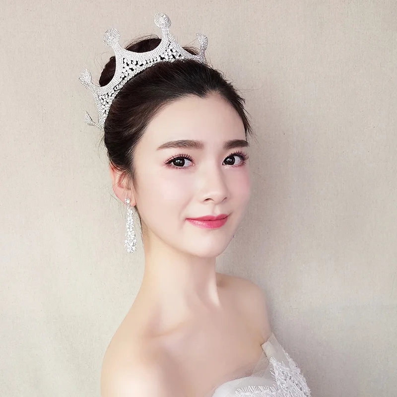 

Luxury Rhinestone Beaded Tiara Queen Large Round Crown Wedding Engagement Bridal Headband Hair Jewelry Banquet Headpiece Bijoux