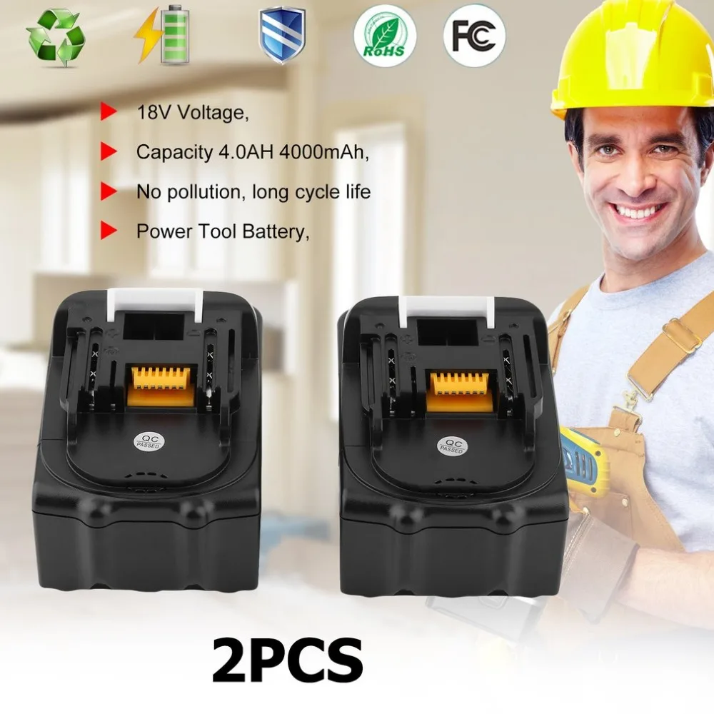 

Newest 2 PCs Lithium Ion Battery For Makita BL1830 BL1840 BL1815 Rechargeable Cordless Tools Lithium Battery 18V 4000mAh