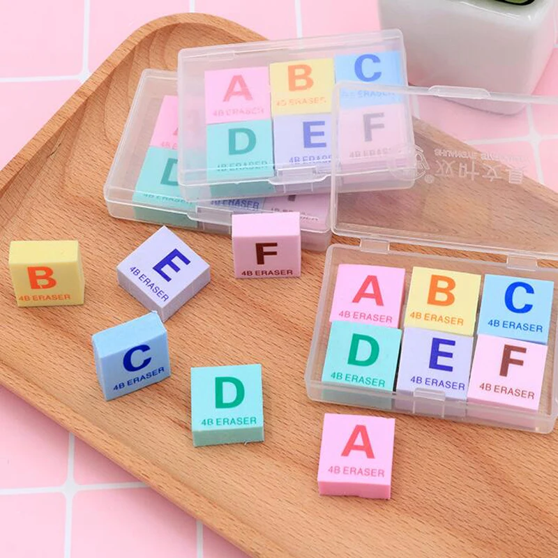 

6 pcs/set Novel English letter A-F boxed pencil eraser Child pencil writing correction supplies Office School Rubber stationery