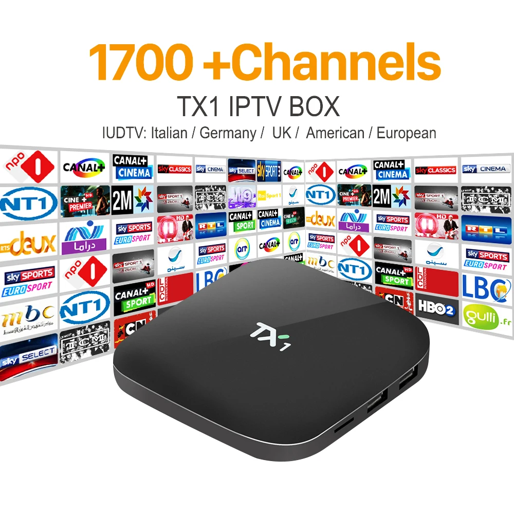 Arabic IPTV Smart Android TV Box with 1 Year Subscription 1700 Channels European Italy UK IPTV Account Media Player