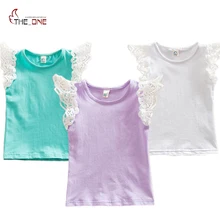 MUABABY/От 0 до 5 лет хлопковая кружевная рубашка с рукавами-крылышками для маленьких девочек Детский мягкий жилет в полоску для девочек топы с бретельками для малышей, футболки, летняя одежда, T428