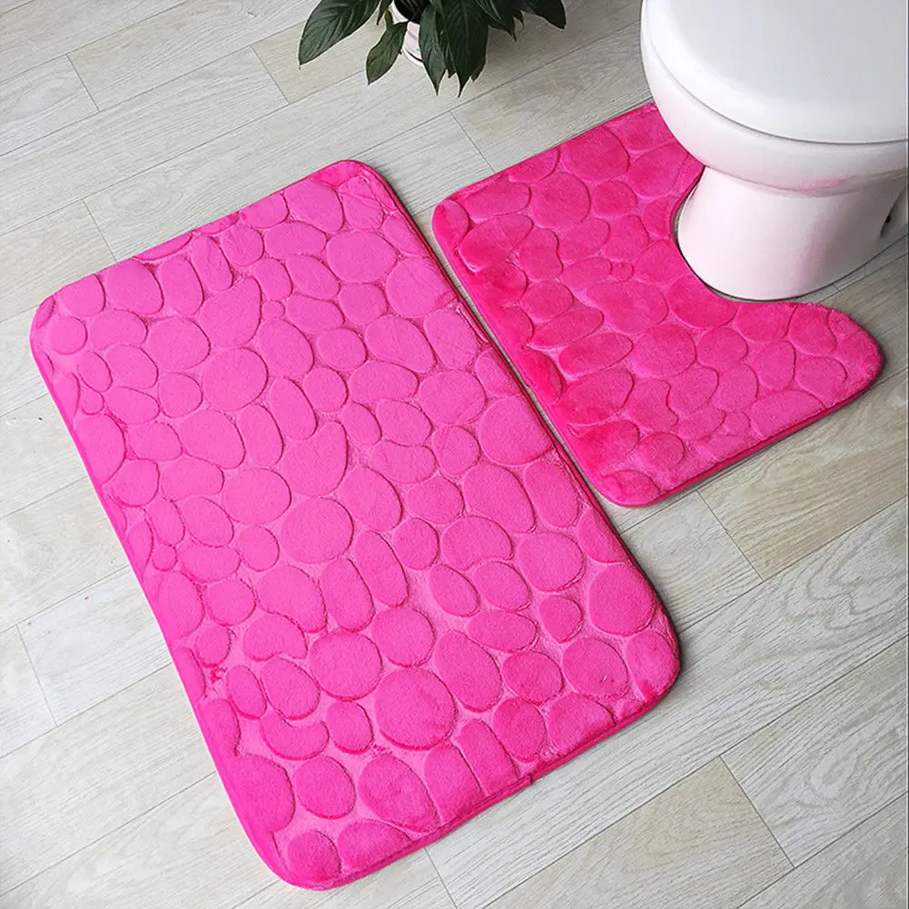 2018 Pebbles Memory Foam Bath Pedestal Mat Sets Non Slip Soft