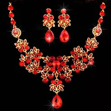 Свадебный ювелирный набор, колье красное платье Свадебный букет невесты из бисера комплекты цепь-цепочка из двух набор ювелирных украшений красные стразы
