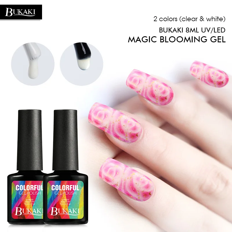

BUKAKI DIARY Blooming Gel Polish Rose Watercolor Ink Effect Gel Varnish Magic Marble Nails White Clear for Easy Nail Art Designs