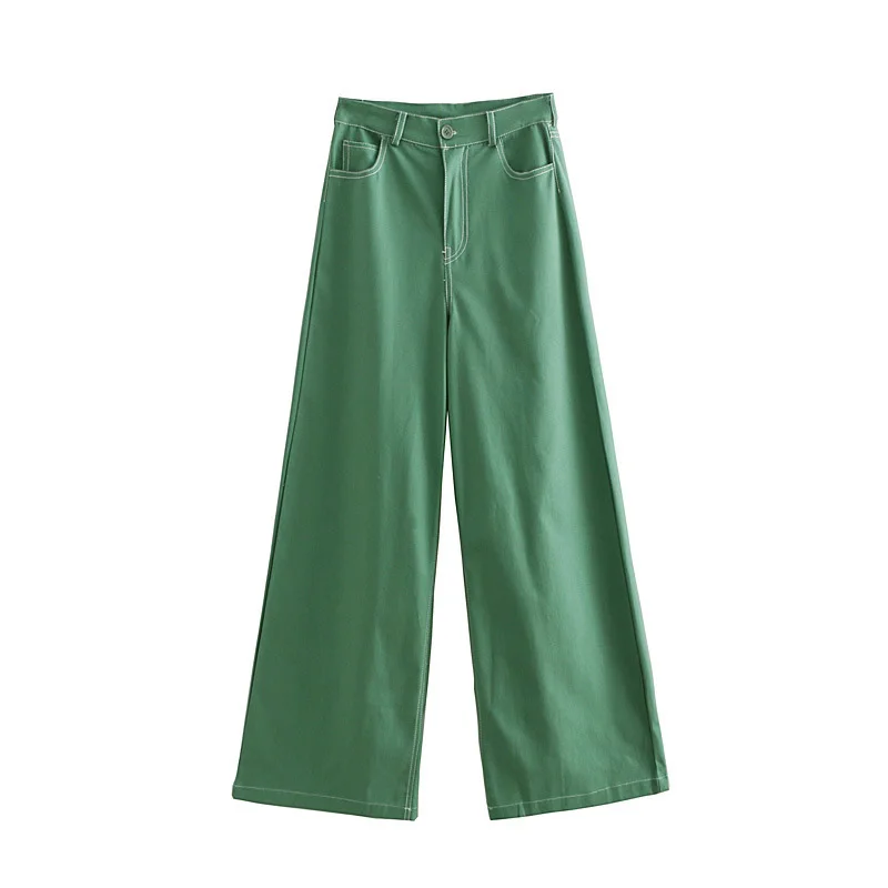 2018 Autumn Vintage Denim Wide Leg Pants Women Essential Basic Slim