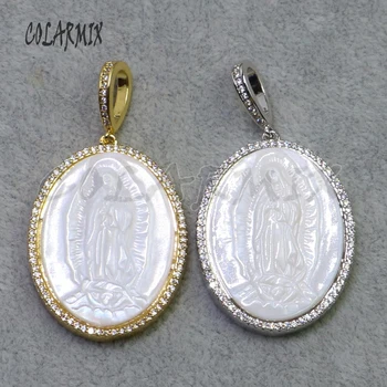 

4 Pieces Zircon Oval Charms White shell jewelry pendant Crystal jewelry pendant pattern jewelry pendant gift for lady 5198