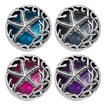 

Hot sale Fashion Hollow Crystal Starfish pattern 18mm snap buttons fit DIY snap jewelry wholesale Colorful KZ3192