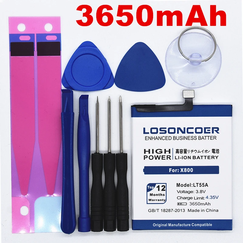 

100% Original LOSONCOER 3650mAh LT55A battery For Letv Le 1 pro X800 Le one pro X800 Li-ion Polymer Batteries + Free tools+Stick
