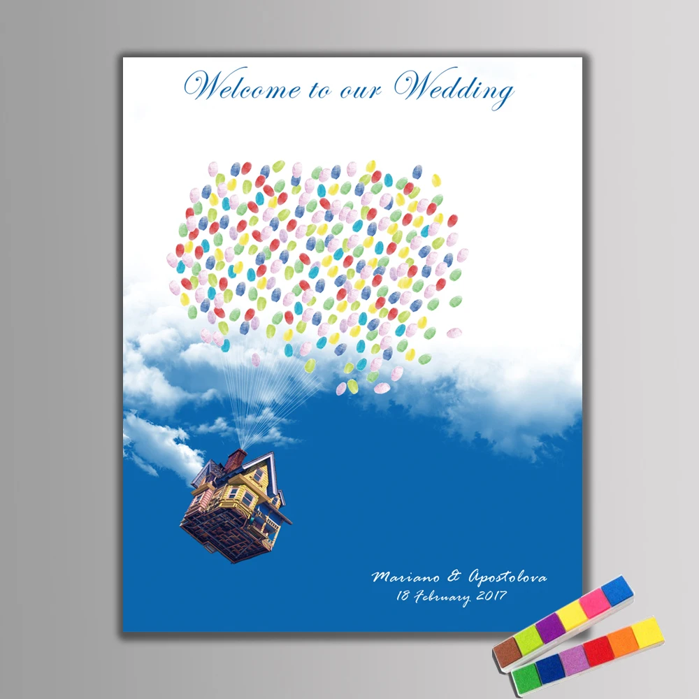  HAOCHU Hot Fingerprint Signature Canvas Painting Wedding Invitation Romantic Flight Travel World Pa - 32807643690