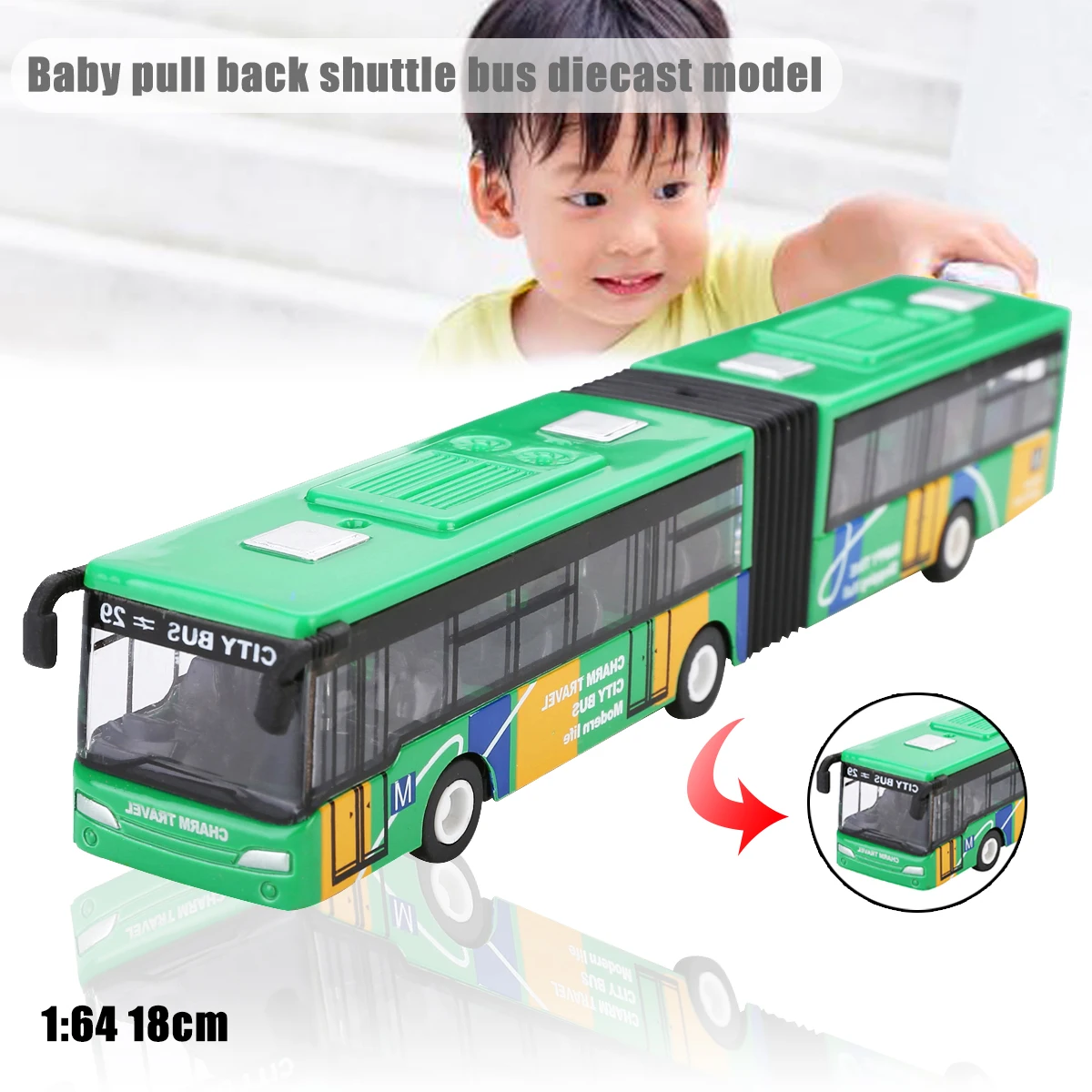 Mayitr 1:64 18cm Children's Metal Diecast Model Vehicle Shuttle Bus Cars Toys Small Baby Pull Back Toy Gift For Kids 7