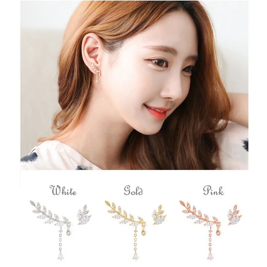 Buy Korean style NEW Fashion Crystal Leaves Stud