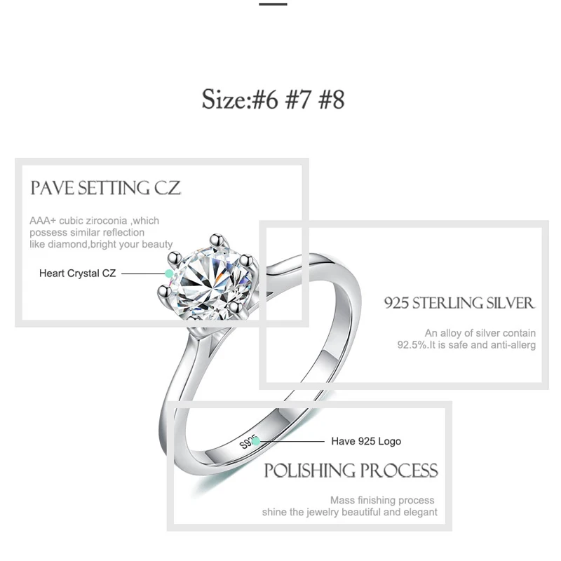 ELESHE, романтическое 925 пробы Серебряное кольцо, свадебное Сверкающее кольцо с кубическим цирконием и кристаллом для женщин, модное серебряное ювелирное изделие