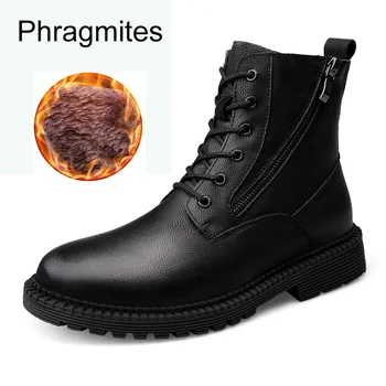 

Phragmites Winter Zipper Leather Shoes Big Size High Quality Warm Snow Men Boot Adult Fashion Army Boots