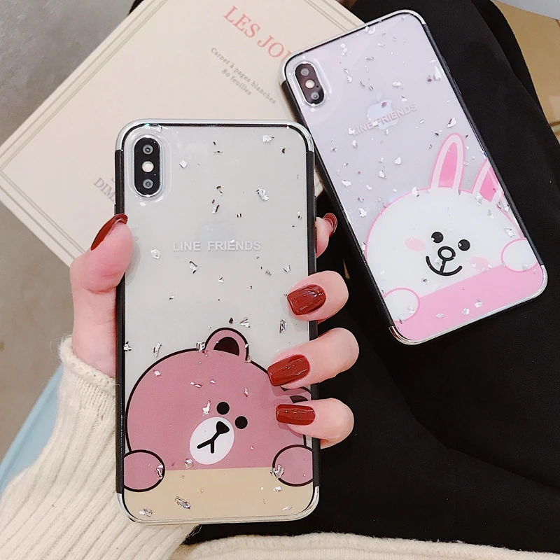 Милый мультфильм кролик медведь Серебро Фольга чехол для телефона Apple iphone 6 6s 7 8 Plus