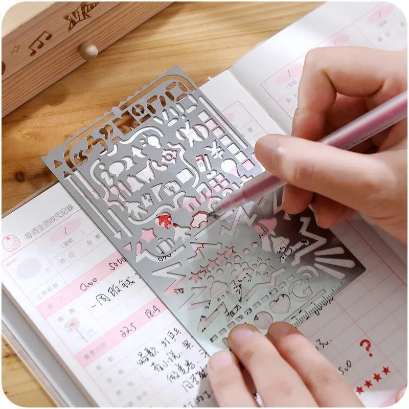 

Stainless Steel Multifunctional Drawing Graffiti Ruler Handbook Hollow Pattern Geometry Ruler