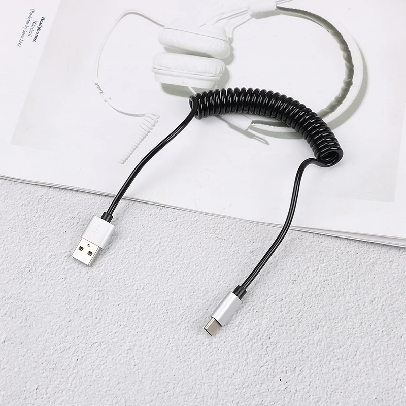 1 м пружина спиральный Выдвижной USB мужчина к type C USB-C кабель для зарядки данных Мода - Цвет: Серебристый