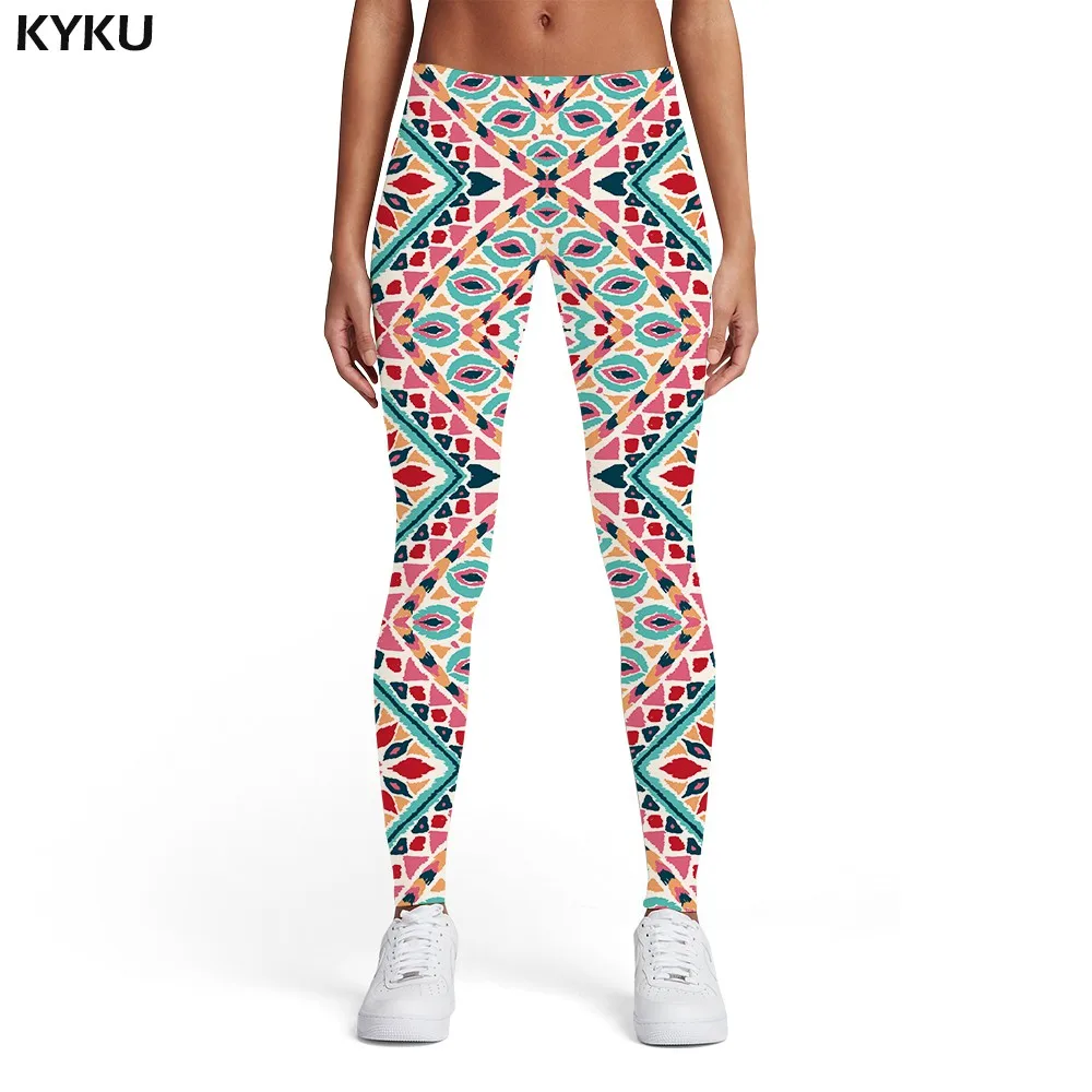 KYKU Psychedelic Leggings Women Colorful Sport Gothic Trousers Art Elastic Dizziness 3d Print Womens Leggings Pants Fitness brown leggings Leggings