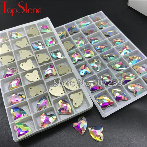 TopStone AB 10x14 мм 12x19 мм в форме сердца пришить горный хрусталь Стекло Хрустальная с плоской стороной шитые Стразы платья