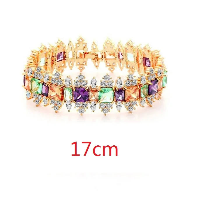 Luoteemi роскошный разноцветный CZ камень кристалл Браслеты для Для женщин подарок невесты Свадебная вечеринка Jewelry Аксессуары - Окраска металла: 17cm