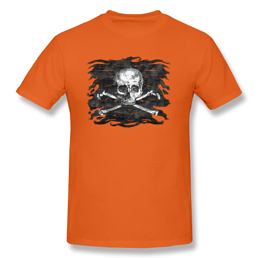 Old Skull Crossbones Pirate Flag Cotton Fabric Tops Shirt for Men Design T Shirts 2018 Discount O Neck T Shirt Short Sleeve Old Skull Crossbones Pirate Flag orange