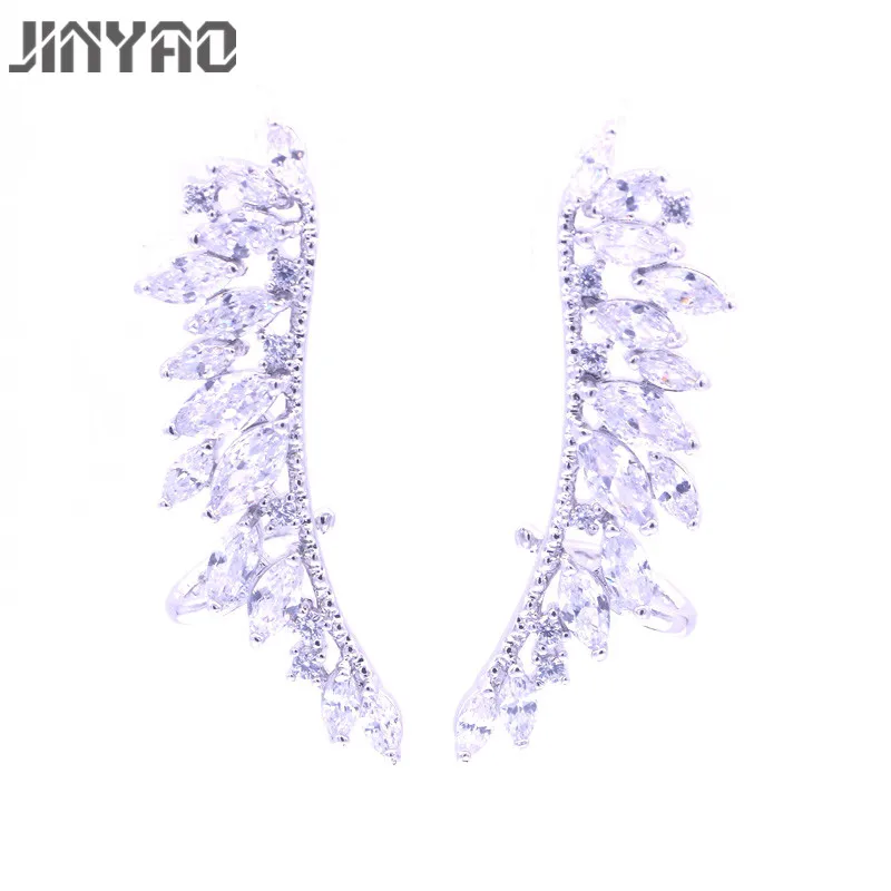 JINYAO, модные элегантные циркониевые длинные серьги-гвоздики в виде крыльев для женщин, девушек, панк, циркониевые серьги-манжеты, ювелирные изделия, Brincos
