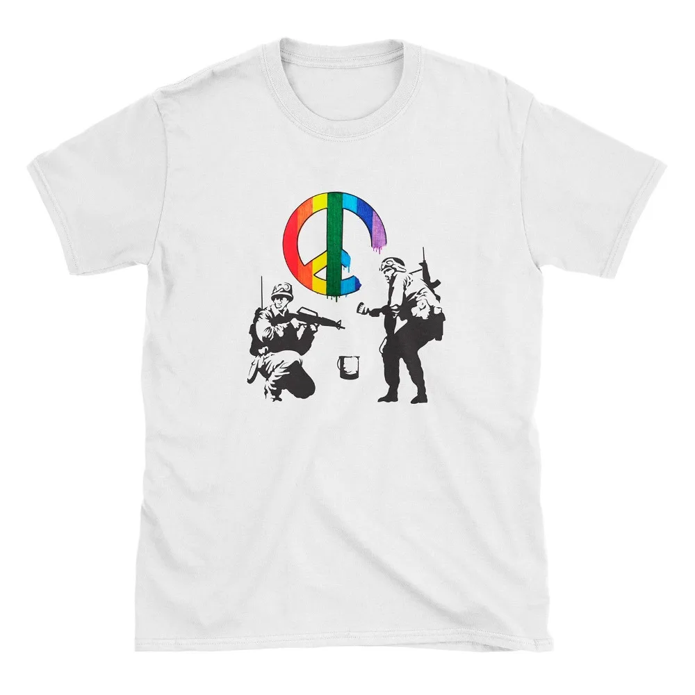 

2019 Fashion Hot Banksy LGBT White T Shirt Hipster Love Art Gay Pride Peace Equal Rights Trans Tee shirt