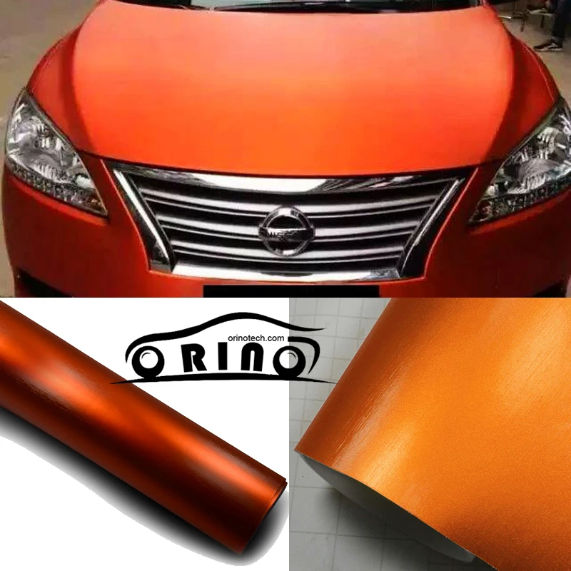 

1.52x20m/Roll Orange Brushed Metallic Chrome Vinyl Wrap For Car Body Wrap Foile With Air Bubble Free Metal Brushed Stickers