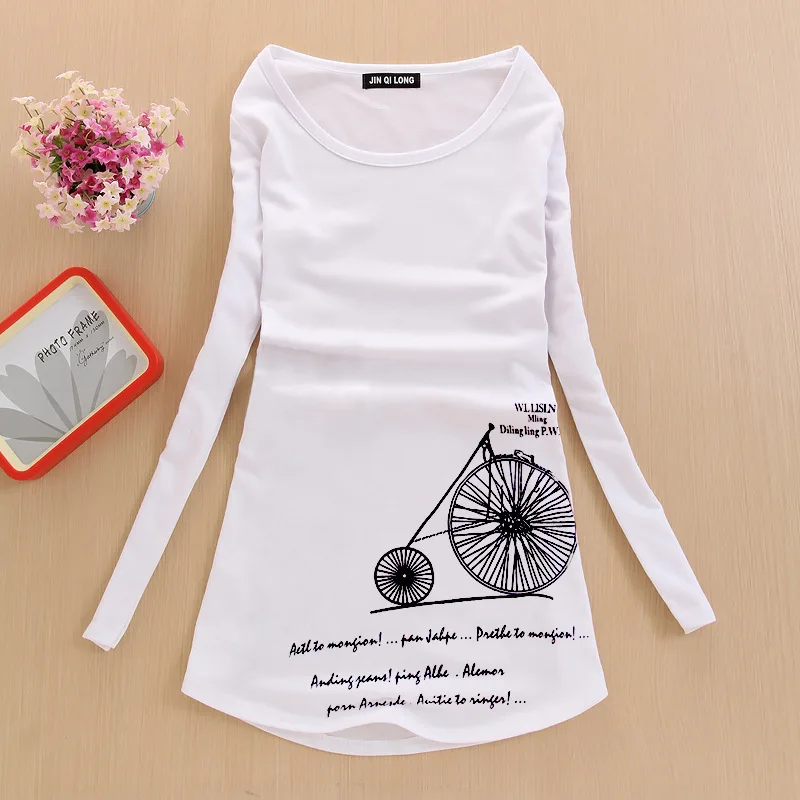 

Korean women's long sleeved 2016 new spring to increase women's T-shirt bottoming shirt all-match printing tops wholesale