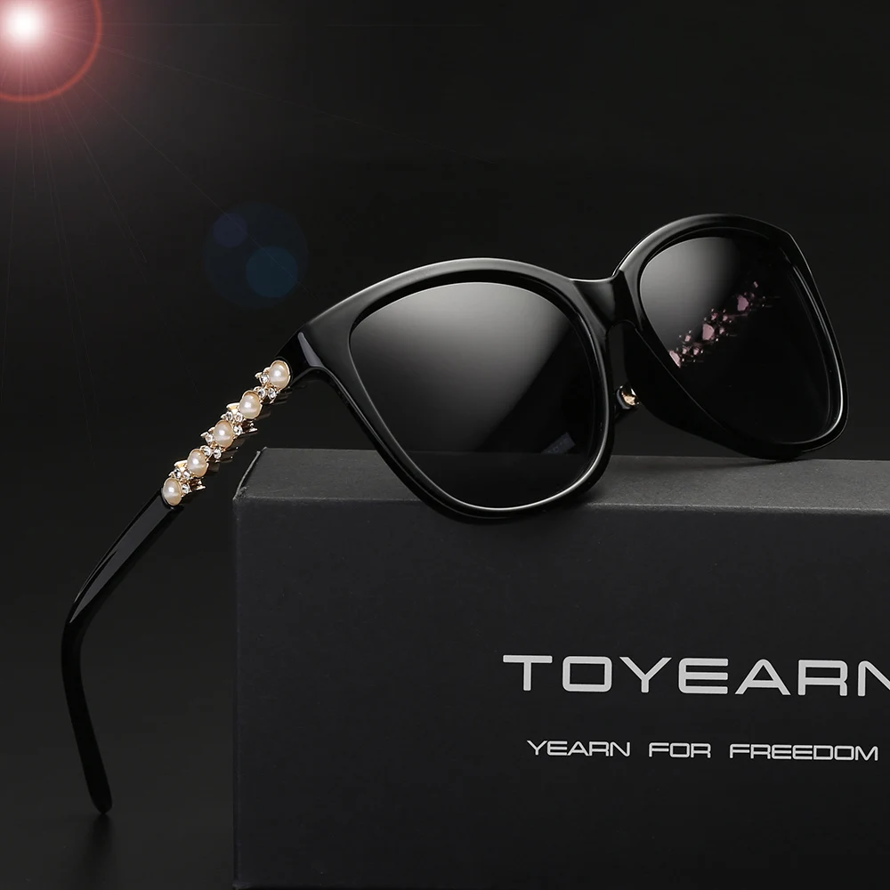 

Fashion Ladies Polarized Retro Luxury Brand Designer Sunglasses Women Pearl Frame Diamond Sun Glasses Female UV400 oculos de sol