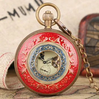 

Tourbillon Retro Pocket Watch Roman Numerals Vintage Pendant Clock for Men Women with Fob Chain Gift Treasure Collection Relogio