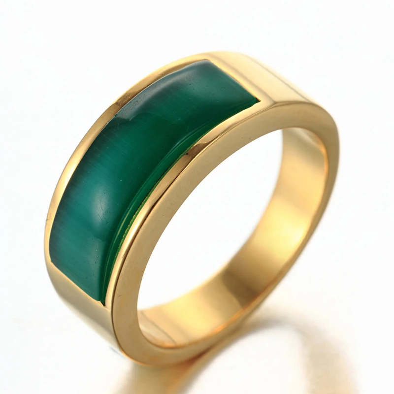 

Elfasio Men's Women's Green Cat's Eye Stone Gold Titanium steel Ring Unisex Fashion Jewelry