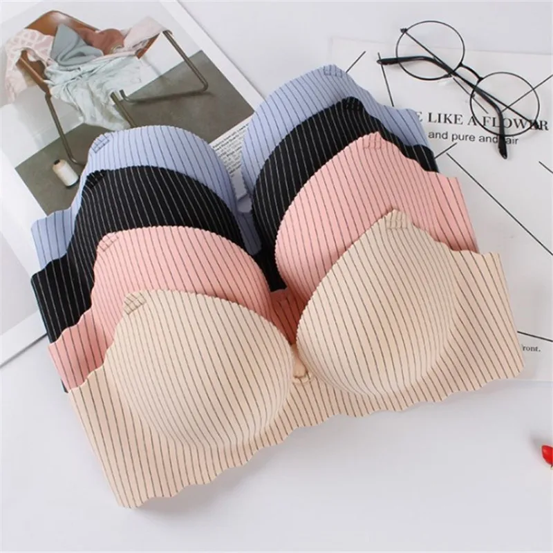

SVOKOR One-piece Smooth Striped Seamless Bra Gathered on The Support Type Without Rims Comfortable Girl Small Bra Underwear