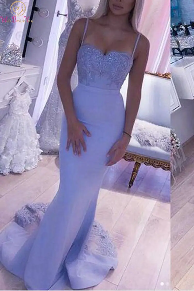 

Mermaid Light Purple Evening Dresses 2019 New Sweetheart Neck Spaghetti Strap Appliques Formal Party Prom Gowns robe de soiree