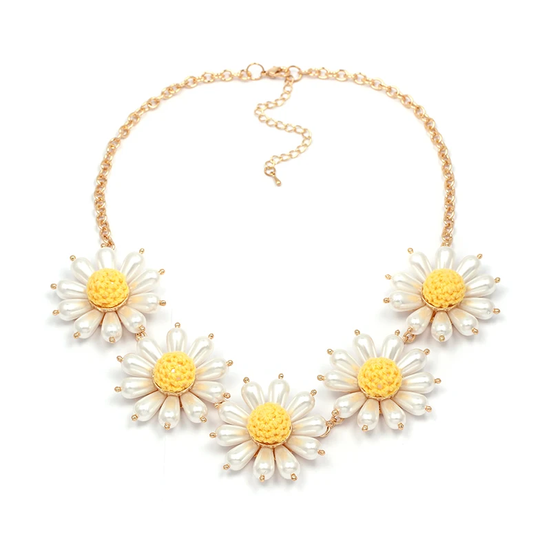 Jujia ювелирные изделия модное ожерелье с цветами имитация жемчуга колье ожерелье s для женщин - Окраска металла: White