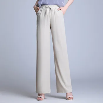 

2019 Summer New Wide Leg Straight High Waist Cotton and Linen Pants Women
