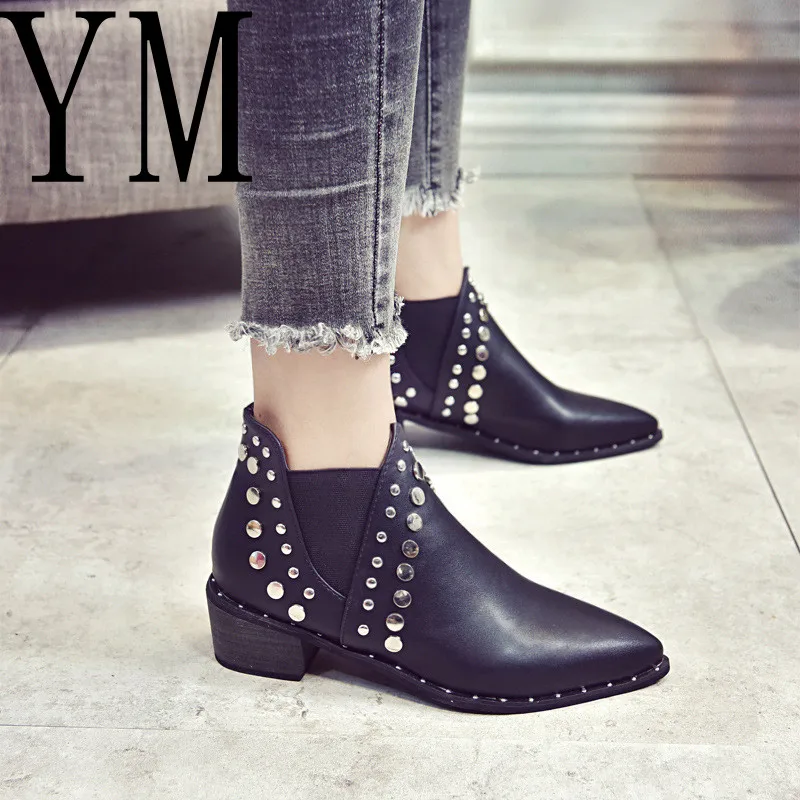 Size35 Venta Punta Martin Remaches Para Cm Nueva Estrecha Tacones Las De Moda 40 Cuero Casuales Bota Negro 018 5 Tobillo 5 Botas Mujeres Caliente BTqWdRd