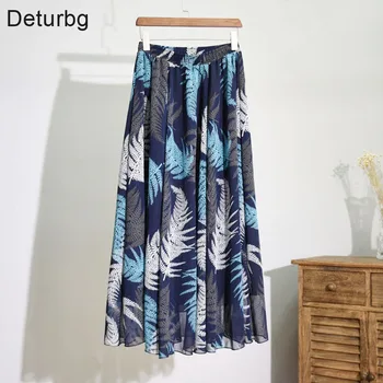 

Deturbg Women's Fashion 3 Layer Long Skirt Female Casual High Waist Flower Print Pleated Chiffon School Skirts Saias 2018 Autumn
