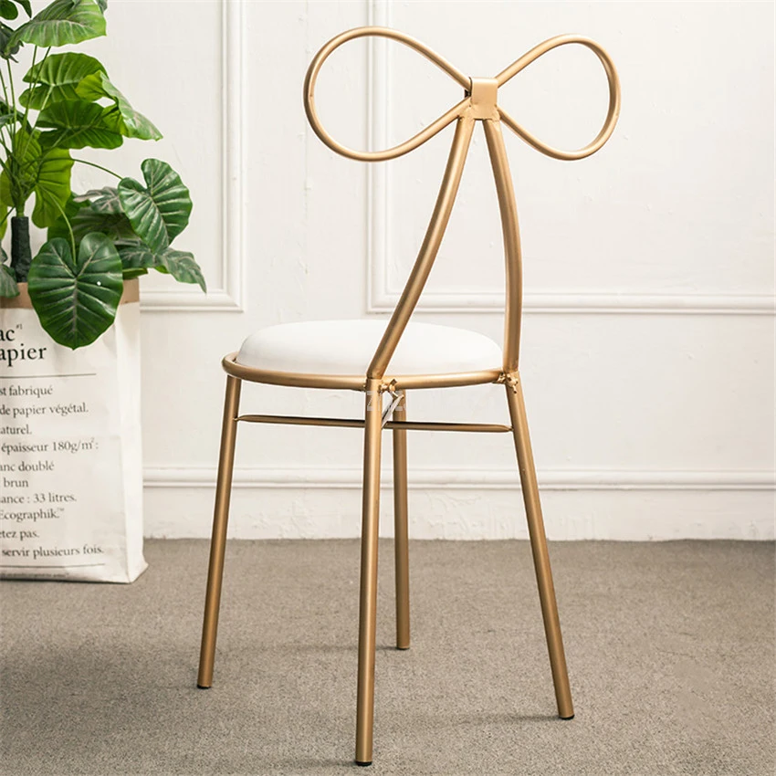 American Country Modern Design Gold Color Iron Metal Dining Chair Butterfly Backrest Leisure Dressing Chair Soft Seat Cushion