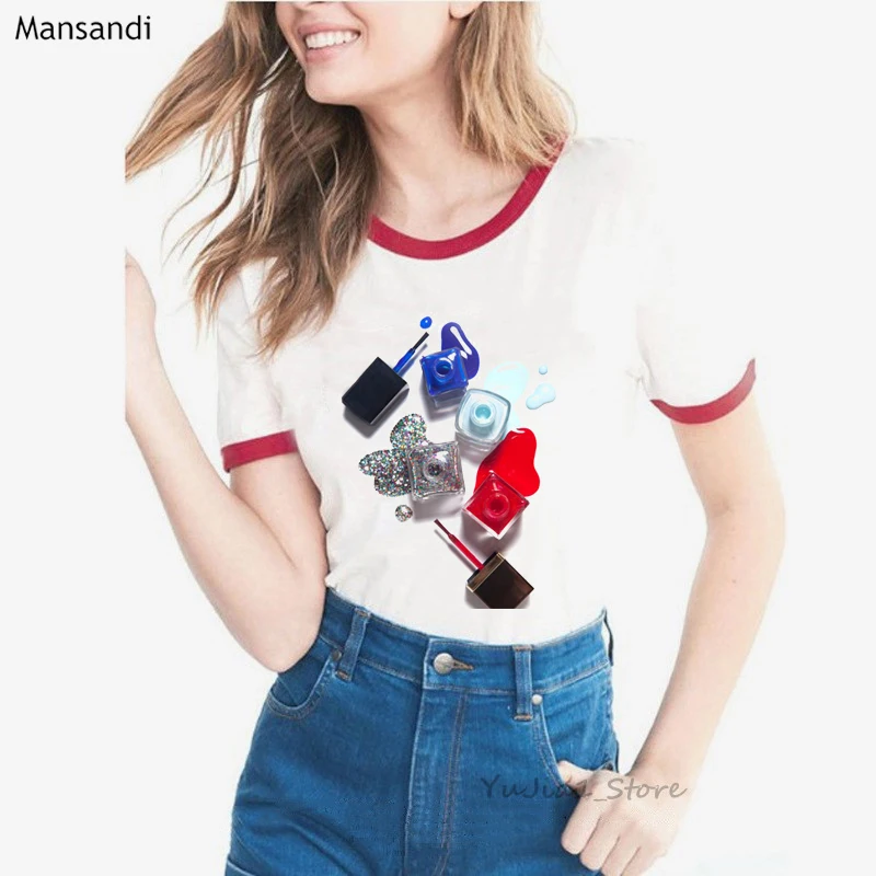 

Luxury pink nail polish t shirt women vogue oversized tshirt camiseta mujer summer fashion tops tee shirt femme harajuku shirt