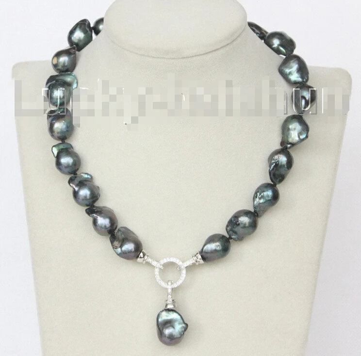 

NEW 17" 18mm Baroque black-blue Reborn keshi pearls necklace 18KGP