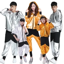  Hip hop costume, children, men and women, modern jazz dance, adult loose long sleeve students,hip hop performance, Dance Costume 