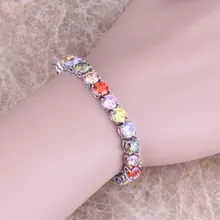 Многоцветный коричневый Кубический Цирконий 925 стерлингового серебра звено цепи браслет 7 дюймов для женщин S0274